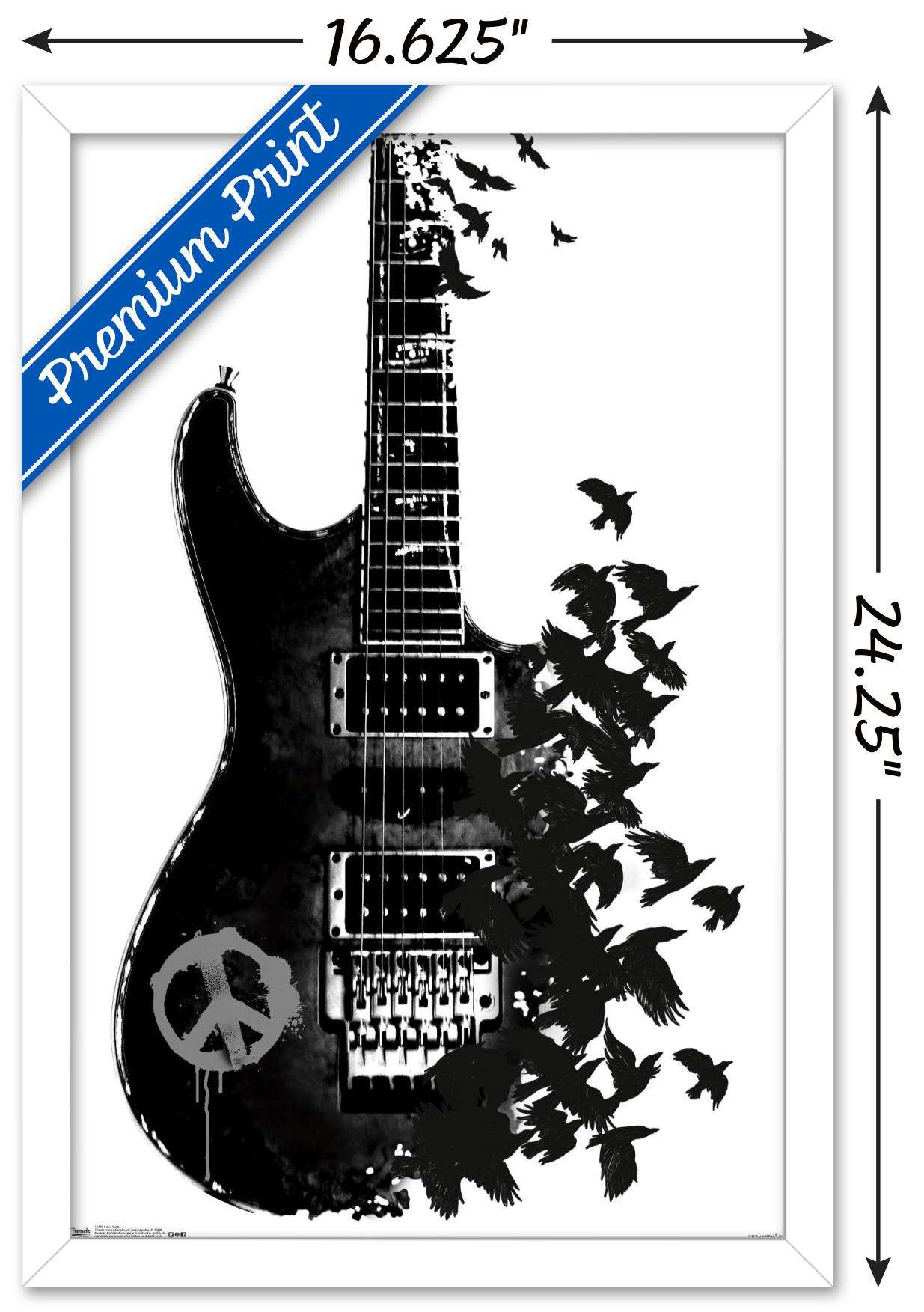 Peace Guitar Made of Crows Wall Poster, 14.725" x 22.375", Framed