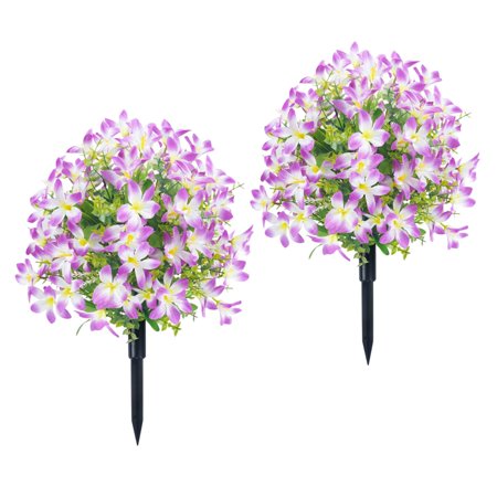 Bxaolu Topiary Ball Artificial Outdoor Set of 2 with Flowers Faux Greenery Shrubs Fake Lilys Flower Plants with Spike 1Pack 23.6 for Garden Porch Décor(Purple)