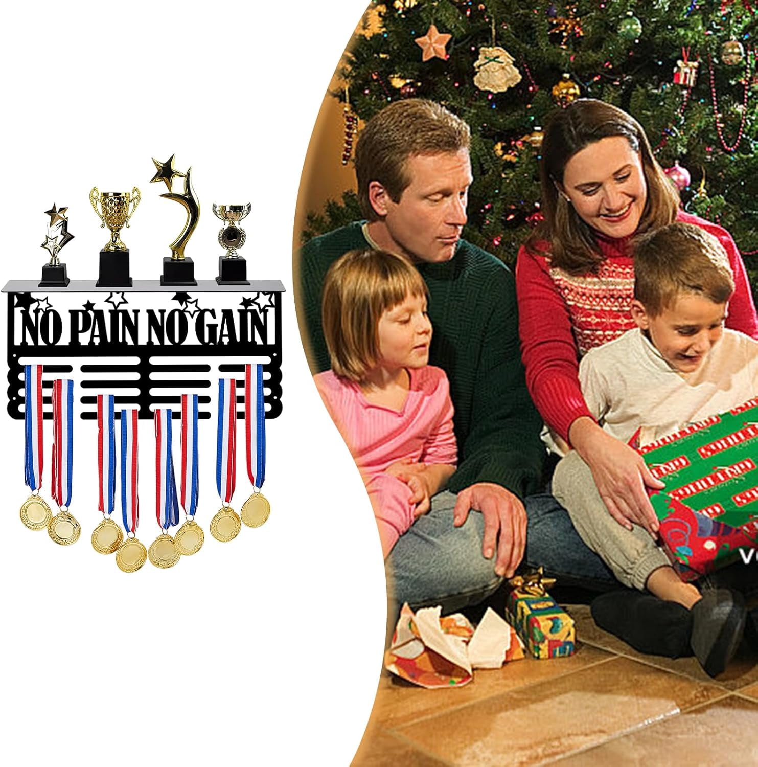 1set No Pain No Gain Trophy and Medal Display Shelf Stars Medal Hanger Display Trophy Shelf Sports Award Display Shelf for Wall Metal Wall Mount Award Ribbon Display for Athletes Black DIY