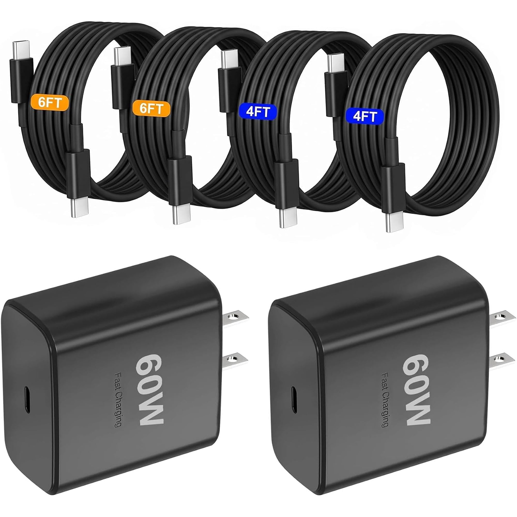 for 60W USB C Fast Charger 2-Pack with 6ft Cable for Samsung Galaxy S24 S23 S22 S21 S20 Ultra, Note 20 10 9 - Type C Wall Block