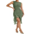 thumbnail image 2 of Women Y2K Tank Dress Sleeveless Backless Split Dress Irregular Mesh Ruffle Trim Midi Club Dress, 2 of 7