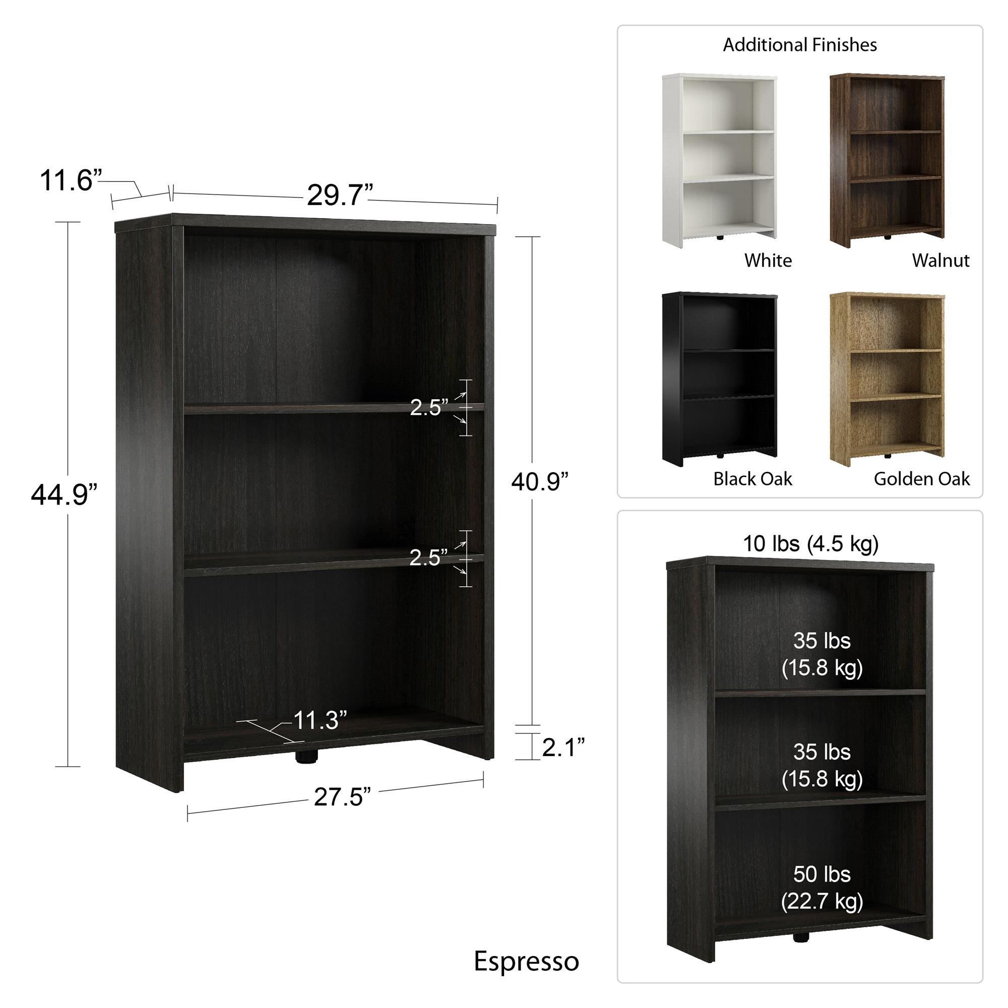 Mainstays Heritage 3 Shelf Bookcase, Espresso