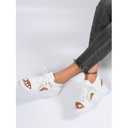

Women s Cut Out Lace Up Design Sports Wedge Sandals White EUR38(7.5)