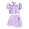 thumbnail image 3 of Fozruso Girls Set Crew Neck Bow Short Sleeve T Shirt + Denim Skirt 2 Piece Set (2 7 Years ) Girls Skirt Outfit Sets,Purple,4 Years, 3 of 7