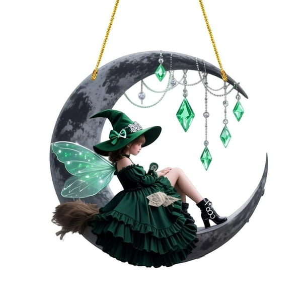 Colgante de pared acrílico de bruja con cristal para decoración del hogar