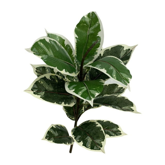 15-Leaf Single-Pole Dragonfly Tree Rubber Tree Qin Leaf Banyan Tree Printing Tape Simulation Green Plant Potted Decoration Ornaments