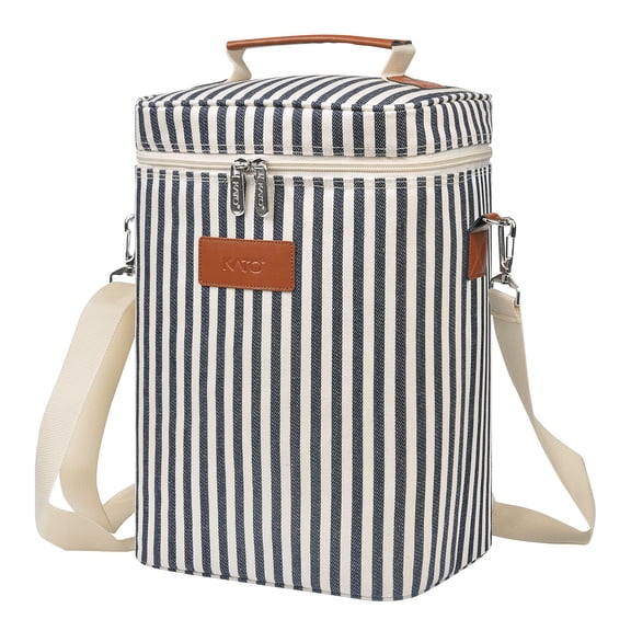 Tirrinia 4 Bottle Wine Carrier - Leakproof & Insulated Padded Portable Versatile Wine Carrying Cooler Tote Bag for Travel, BYOB Restaurant, Wine Tasting, Party, Great Gift for Wine Lover, Stripe