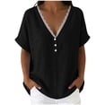 thumbnail image 5 of SROBPTY Womens T-Shirts Solid V Neck Short Sleeve Lace Loose Breathable Summer Tops for Casual Wear, 5 of 5