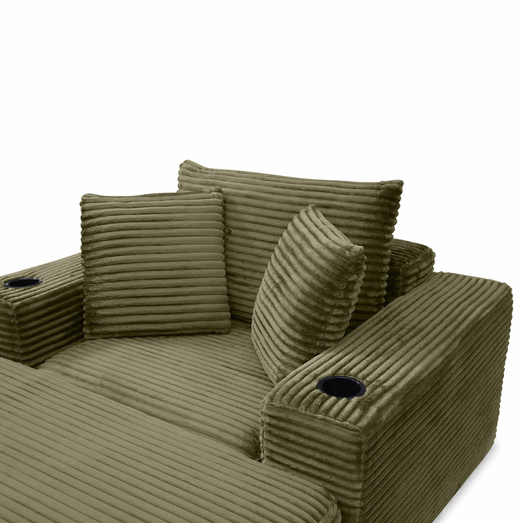 Lunale Boneless Chaise Lounge Chair with Ottoman, 52" Oversized 3-in-1 Convertible Sofa Chair for Living Room, Green Corduroy