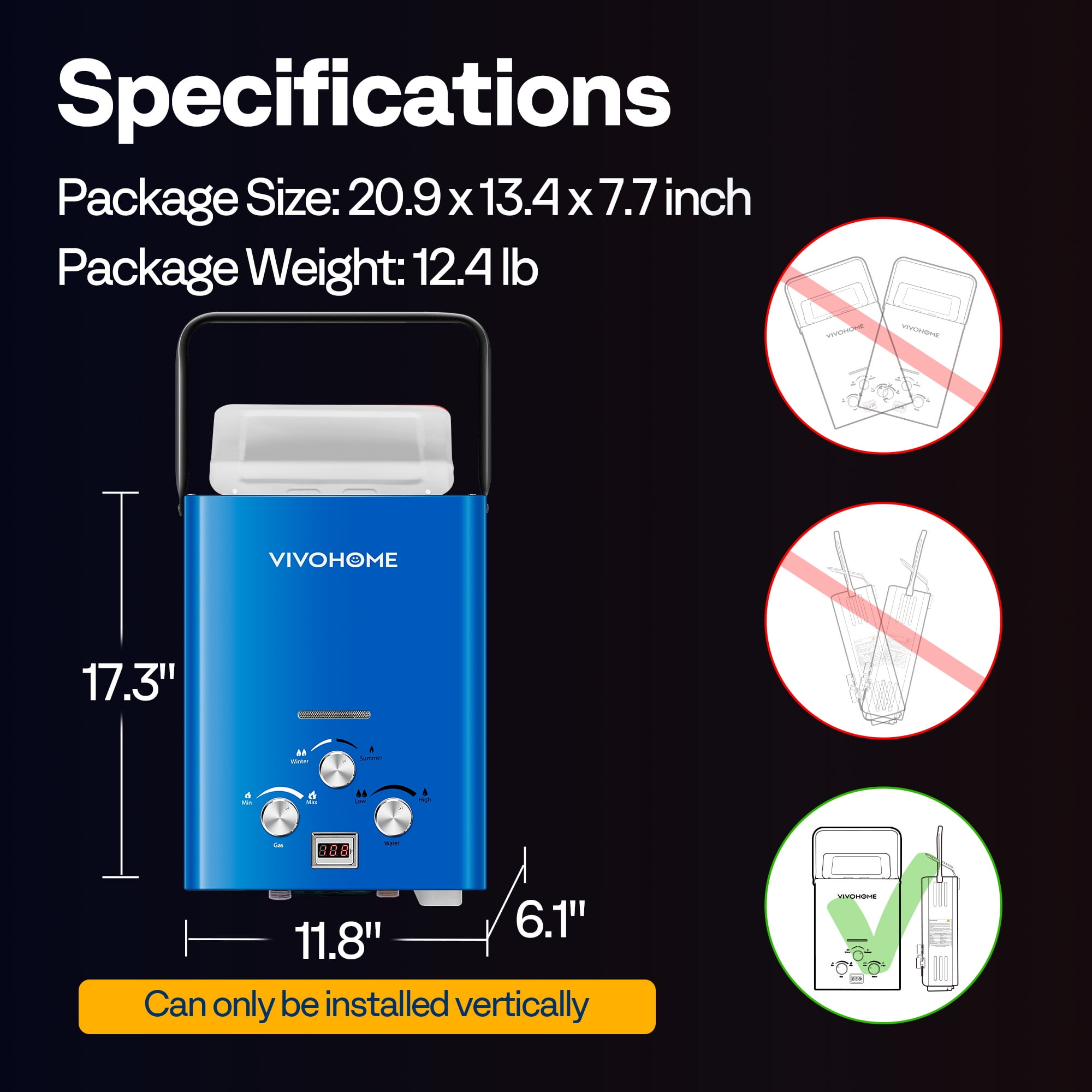 VIVOHOME Portable Propane Tankless Water Heater, 1.6GPM 6L Tankless Instant Hot Water Heater with Digital Display for Home RV Camping Use，Blue