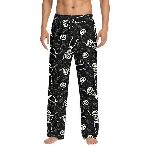 SJLDQY Mens Halloween Pajamas Pants Wide Leg Pjs Trousers for Men Hallowmas Pumpkin Ghost Elastic Waist Homewear Loungewear With Pocket
