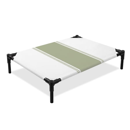 Sage Green Elevated Dog Bed Stripe Cooling Breathable Outdoor Raised Dog Cot Bed with Metal Frame Non-Slip Feet for Large Dog 28x22in