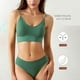 thumbnail image 5 of Conjunto de lencería sin costuras de 2 piezas con cuello en V para mujer: sujetador sin relleno y tanga, poliéster, color liso, estilo sexy/casual, adecuado para primavera/verano, 5 of 8