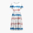 thumbnail image 6 of Karymi Easter Dresses for Women Crew Neck Short Sleeve Floral Print Midi Dress, Gathered Empire Waist Loose Flowy Summer Casual Sundress Cocktail Dresses for Women, 6 of 7
