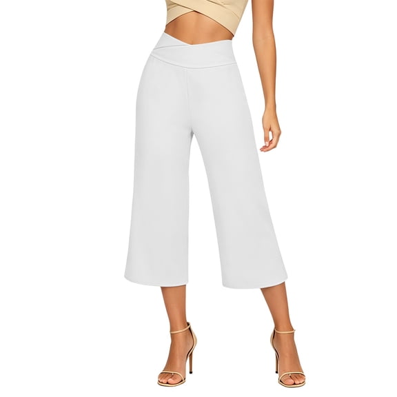 Luvrsol Capris Pants for Women Quick Dry Moisture Wicking Casual Solid High Waisted Straight Crop Pants, Size S-3XL