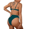 thumbnail image 2 of Yuemengxuan Women Split Swimsuit Set, Solid Color Backless Bikini + High Waist Panties for Summer, 2 of 3