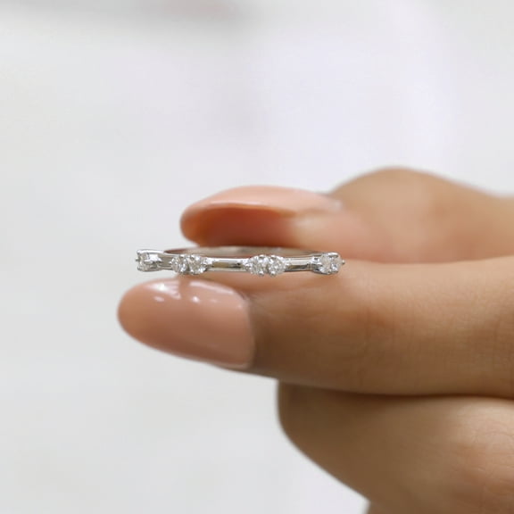 VINSON Floating Bubble Diamond Wedding Band - 0.25 Cttw Round Moissanite Diamond Half Eternity Band for Women - Stackable Anniversary Gift Ring