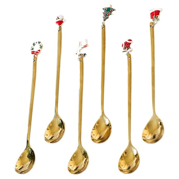 LOLIPPYY 6pcs Hot Chocolate Spoon Stainless Steel Long Handle Golden for Home Use