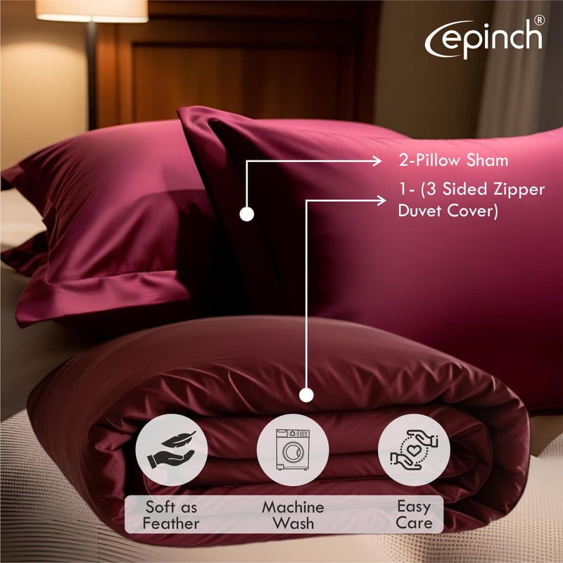 3 Sided Zipper Duvet Cover Set Easy to Use Home & Hotel Soft Microfiber 3 PCS 1-Duvet Cover & 2- Pillow Sham No Comfoter Queen_ 90 X 90 Inch