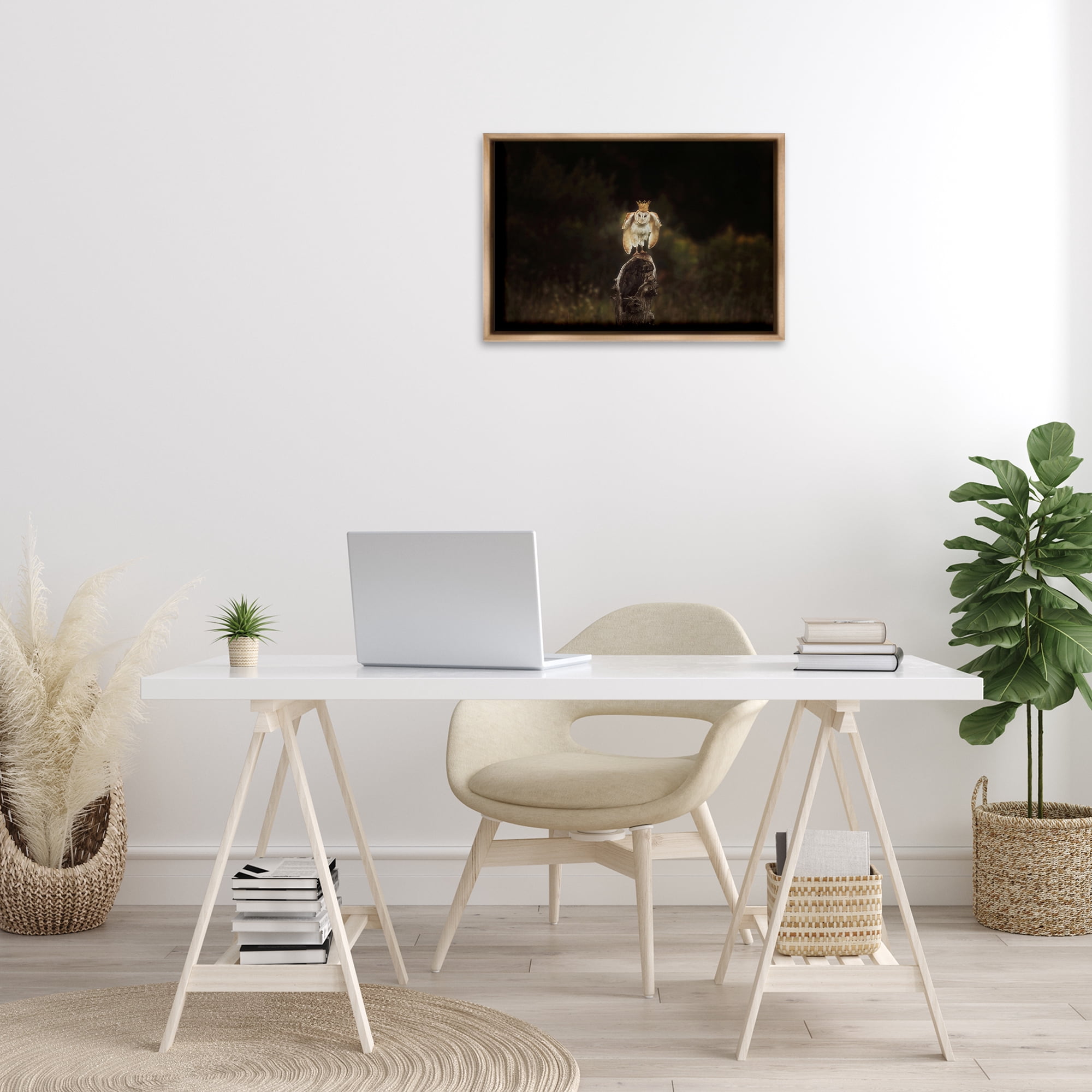 Stupell Industries Crowned Owl Perched Animals & Insects Photography Brown Floater Framed Canvas Art Print Wall Art, 25 x 17