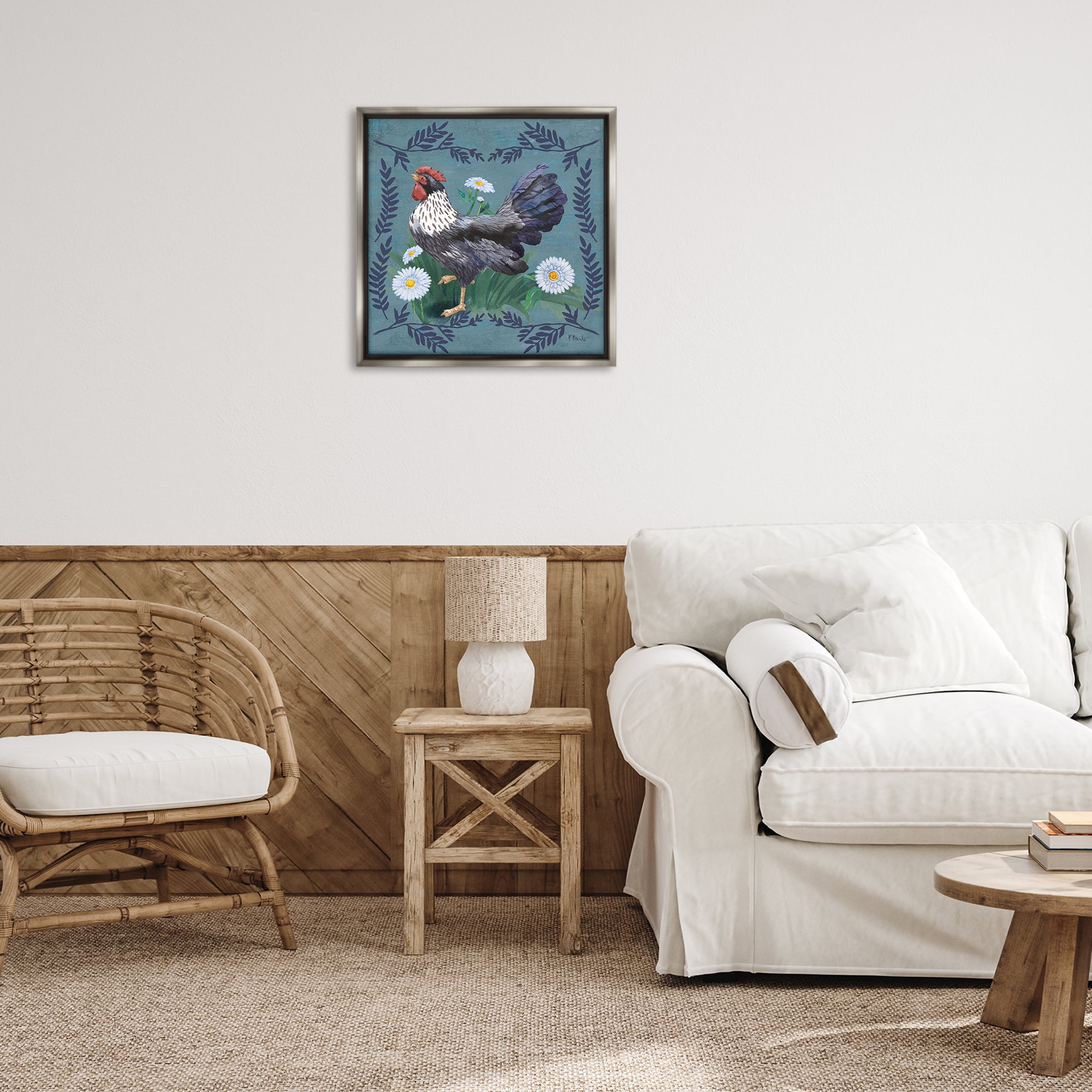 Stupell Industries Country Hen & Ferns Animals & Insects Painting Gray Floater Framed Canvas Art Print Wall Art, 25 x 25