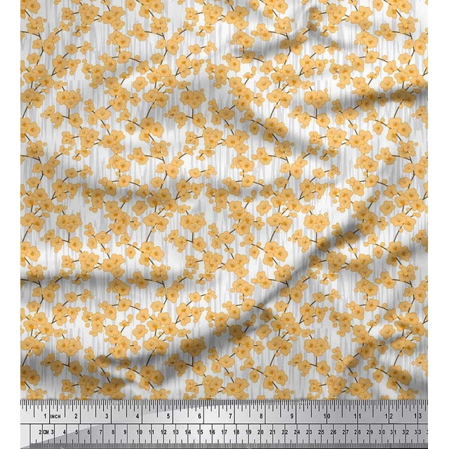 Soimoi polyester Crepe Fabric Artistic Floral Print Fabric by the Yard 52 Inch Wide