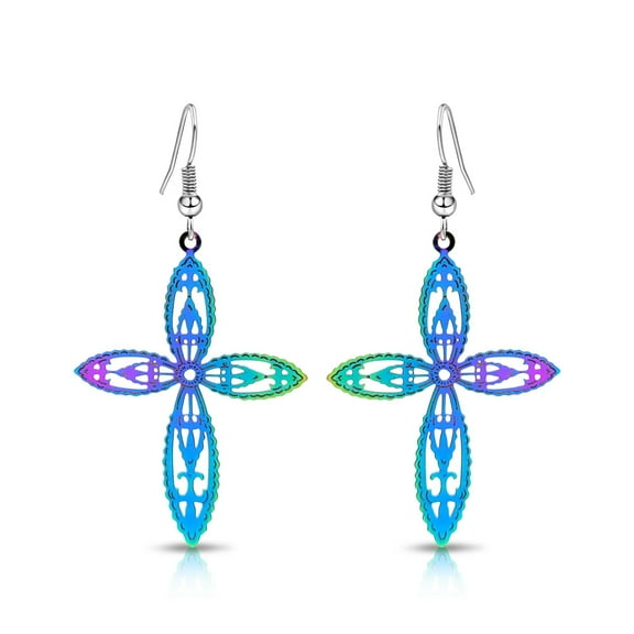 Besheek Handmade Rainbow Stainless Steel Trinity Cross Boho Chic Earrings
