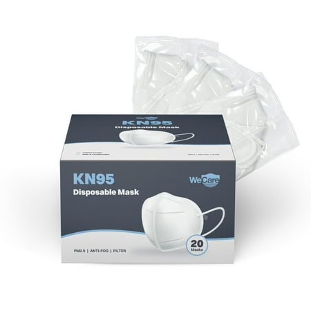 WeCare KN95 (95% Filtration) Protective Disposable Face Masks, White - 20 Pack (each sealed)