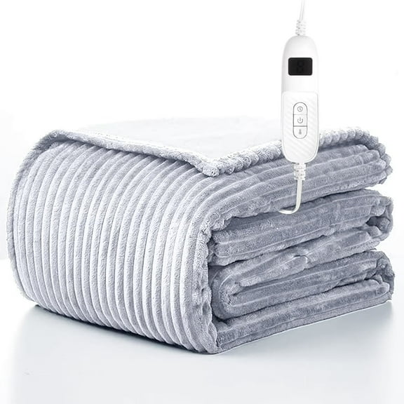 COWIN Electric Blanket Full Size, Brushed Flannel Cotton Fleece, 10 Heating Levels and 1-8 Hour Automatic Shutdown, Machine Washable, Silvery Gray, 72 "x 84"