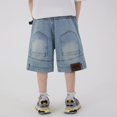 thumbnail image 2 of Boys Washed Fade Wide‑Leg Denim Shorts, Loose‑Fit Knee‑Length Casual Jeans Shorts for Kids 8‑12 Years Old, 2 of 6