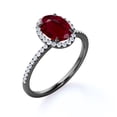 thumbnail image 3 of JeenMata Classic Pave Setting 1.50 TCW Oval Cut Lab Created Ruby and Moissanite Halo Design Engagement Ring in 18K Black Gold Plating over Silver, 3 of 7