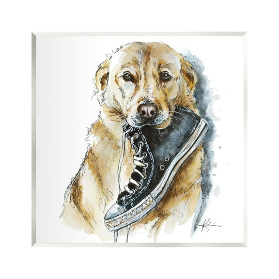 Stupell Industries Golden Retriever Biting Sneaker Animals & Insects Painting Unframed Art Print Wall Art