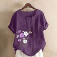thumbnail image 1 of Lydiaunistar Plus Size Summer Tops for Women Printed Short Sleeve Button Blouse, Casual Linen-Look Polyester Shirt Sizes S-5XL, 1 of 4