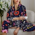 thumbnail image 6 of Honeii Dancing Skeletons Floral Garden print Women's Pajama Sets Long Sleeve Button Down Sleepwear Nightwear Soft Pjs Lounge Sets-Large, 6 of 7