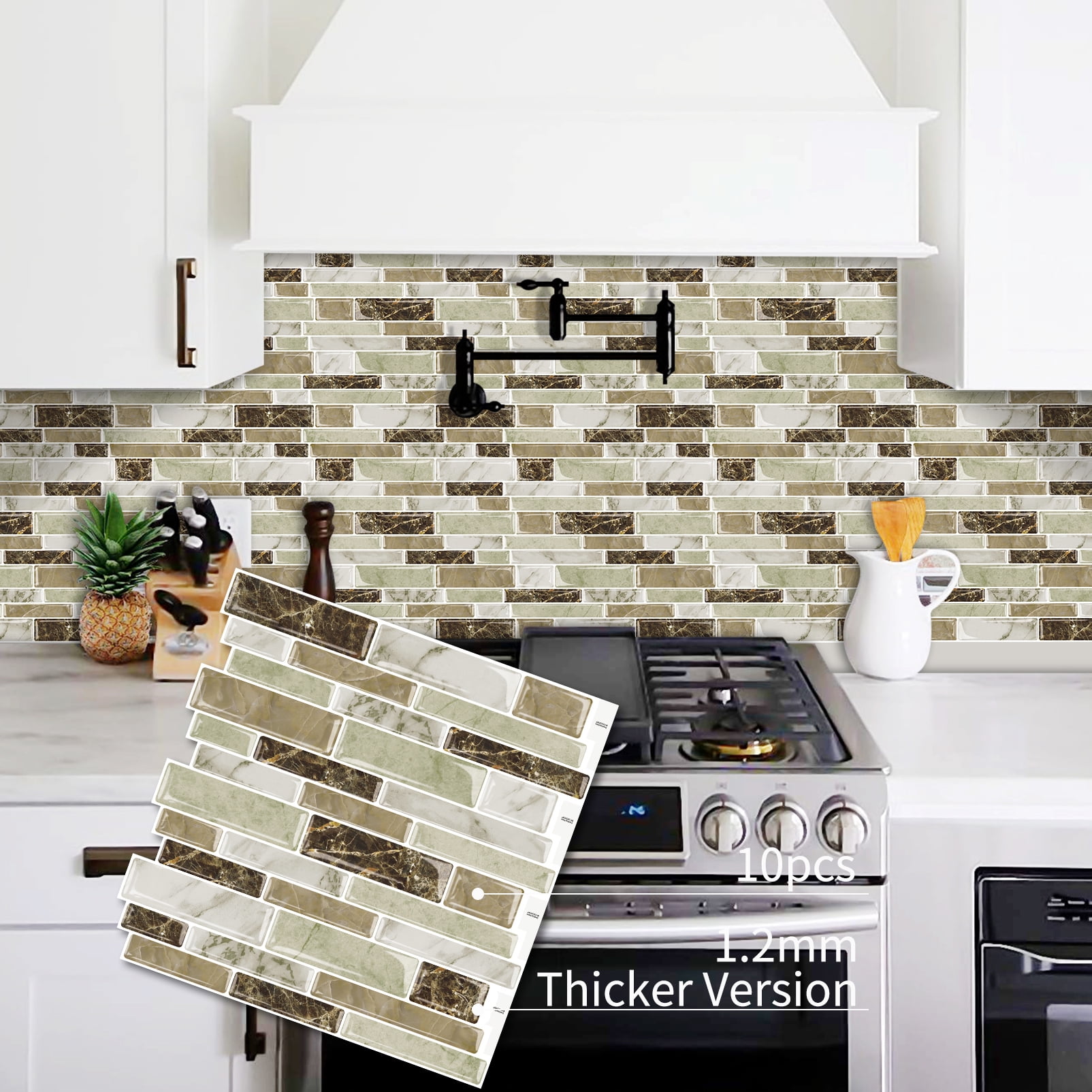 DEWOO 10-Sheet Peel and Stick Kitchen Backsplash Tiles, 12"x12" Self-Adhesive Marble Multicolor Wall Tiles for Kitchen and Bathroom(Brown Marble)