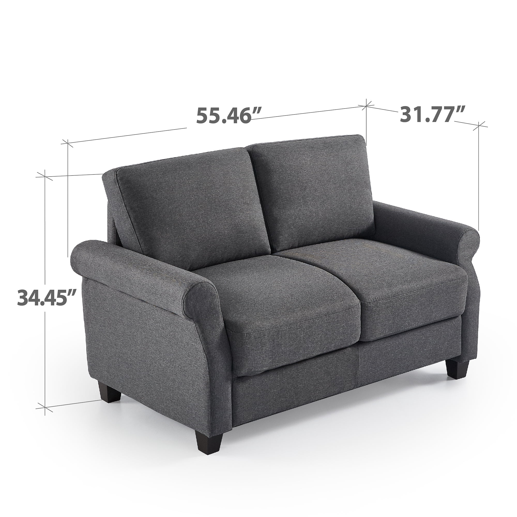 Zinus 55" Josh 2-Seater Indoor Loveseat, Dark Grey