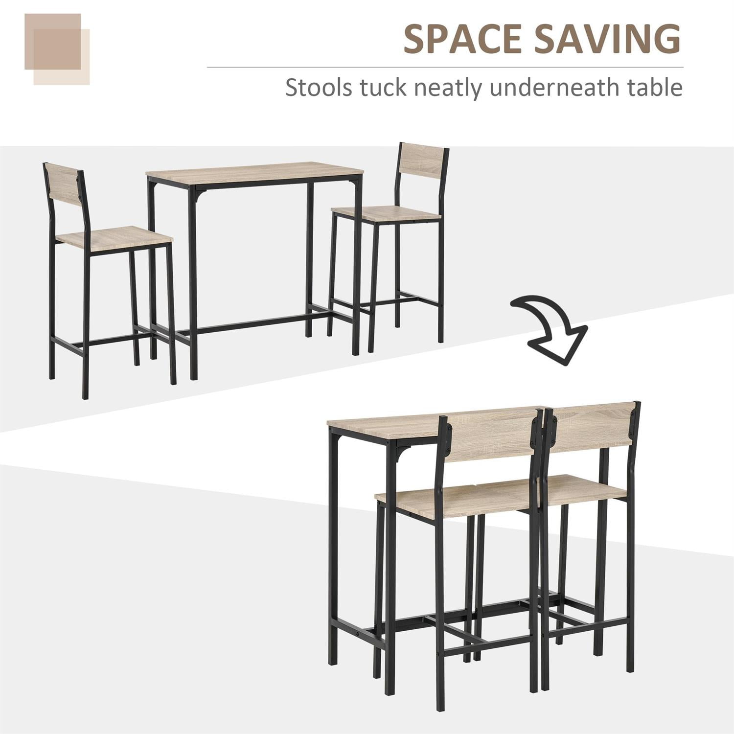 Demi Bonn 3-Piece Industrial-Style Bar Table Set, Counter Height for Compact Spaces, Bar Stools Included, Modern Dining Set for 2, Beige