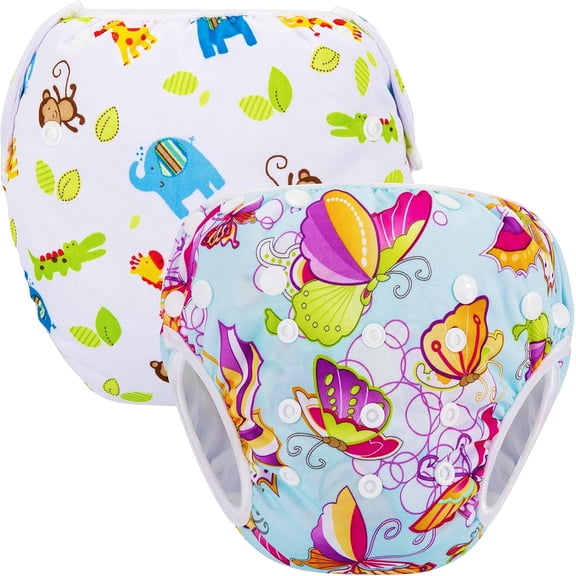2PCS Swim Diapers Baby and Toddler One Size Reusable Adjustable Eco Swim Diapers for Baby Swimming Lessons