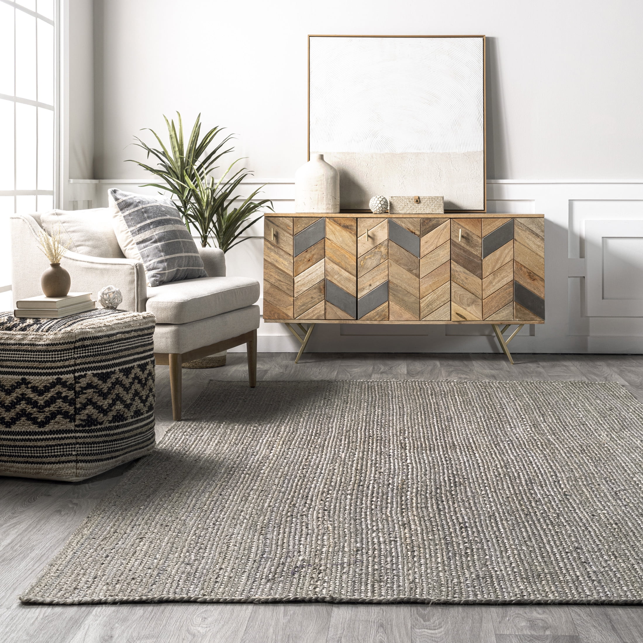 nuLOOM Rigo Hand Woven Farmhouse Jute Area Rug, 8' 6" x 11' 6", Grey