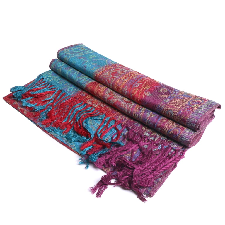 Scialle Pashmina Donna TZ Promise – Paisley Arcobaleno, 71x183 Cm, Frange Annodate, Viscosa/Acrileo