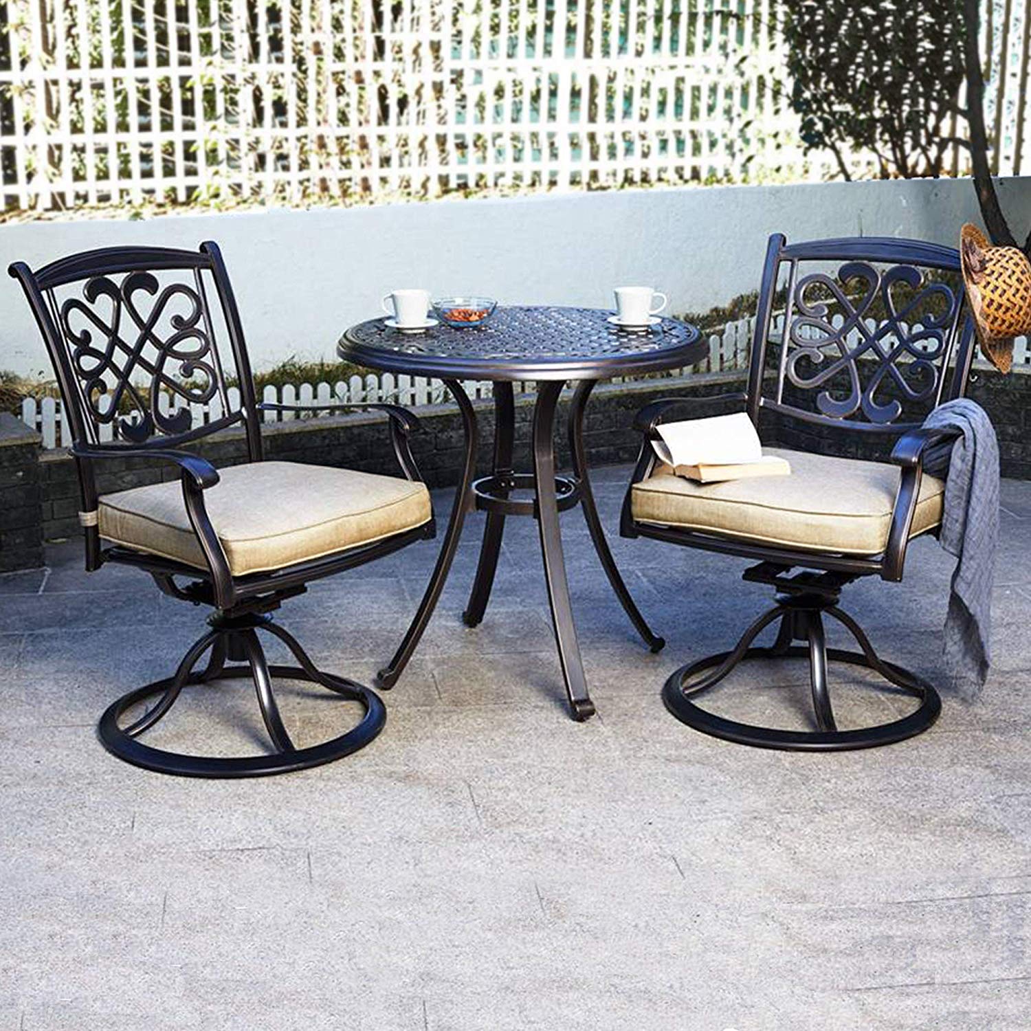 3 Piece Bistro Table Chairs Set, Cast Aluminum Dining Table Patio Glider Chairs Garden Backyard Outdoor Furniture - image 5 of 7