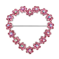 Bling Jewelry Womens Romantic Large Statement Pink Crystal Flower Heart Brooch  Pin Silver Plated