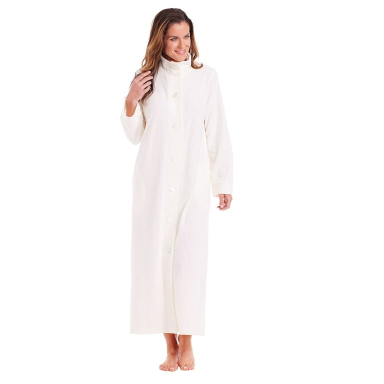 CATALOG CLASSICS Womens Long Robe Nightgown Button Front Housecoat