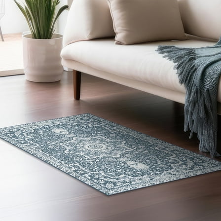 My Magic Carpet 3'x5' Machine Washable Non-Slip Kitchen Entryway Area Rug - Parviz Blue