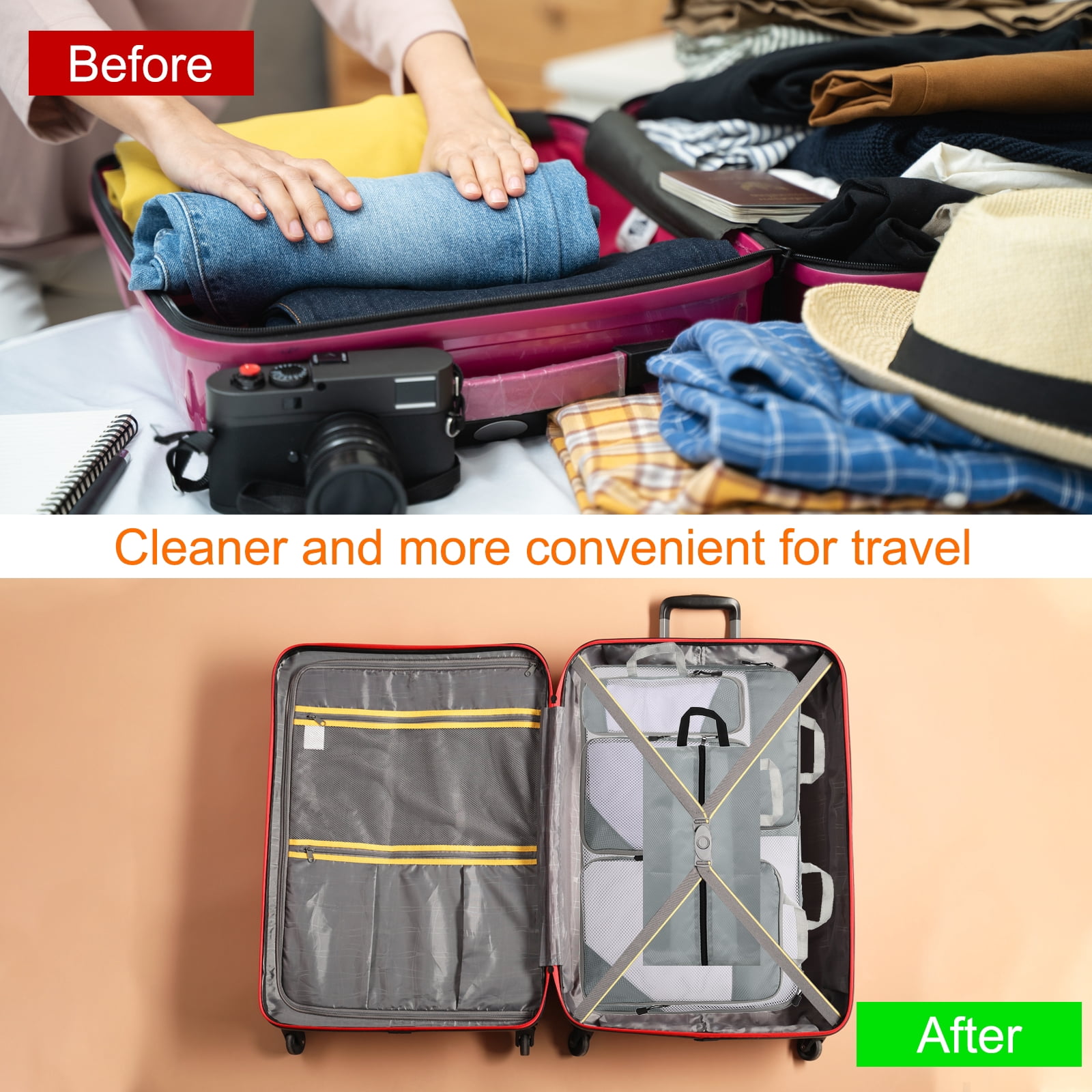 Uxcell 6pcs Compression Packing Cube for Suitcases Lightweight Travel Essentials Luggage Organizers Bags, Grey