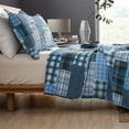thumbnail image 2 of Beartech Quilt Set Twin Size Plaid Bedding Blue Checkered Patchwork Coverlet Lightweight Microfiber Reversible Bedspread Quilt Set, 2 of 8