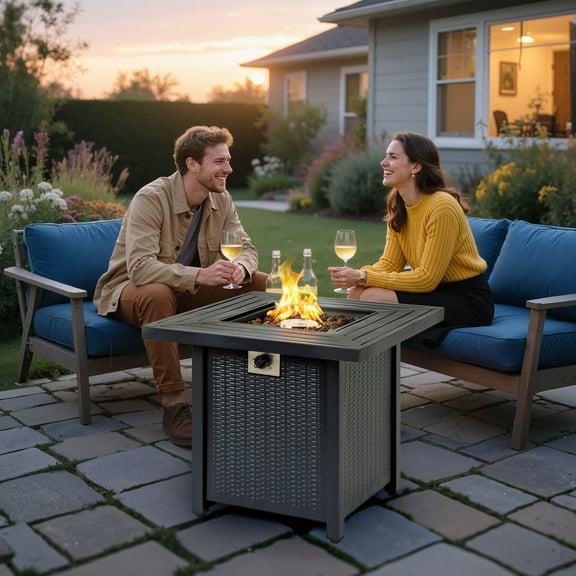 ENYOPRO 28" Propane Fire Pit Table, 2-in-1 Outdoor smokeless firepit, 50,000 BTU Output with Wind Guard and Steel Lid, Auto-Ignition Gas Fire Pit for Patio, Porch, Camping, Backyard, Garden