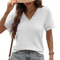 thumbnail image 2 of hlysgo Women's V Neck Tops Short Sleeve Waffle Knit Lace Shirts Summer Casual Loose Basic Tunic Tee White,M, 2 of 6