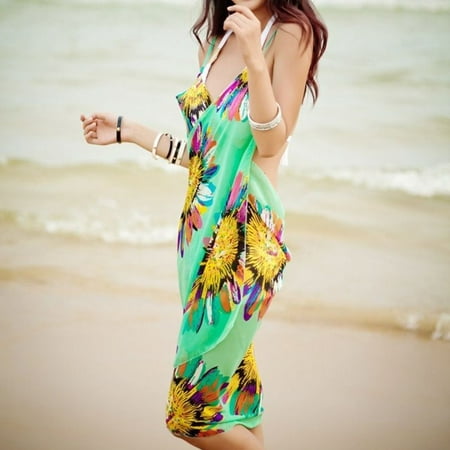 Sexy Women Suspenders Sun Protection Swimsuit Bikini Cover Up Swimsuit Dress Backless Skirt GREEN