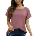 thumbnail image 1 of AherBiu Hauts d'Été pour Femmes Décontractés Confortables Manches Courtes T-Shirts Amples Tendance 2024 Col Rond Tuniques, 1 of 6